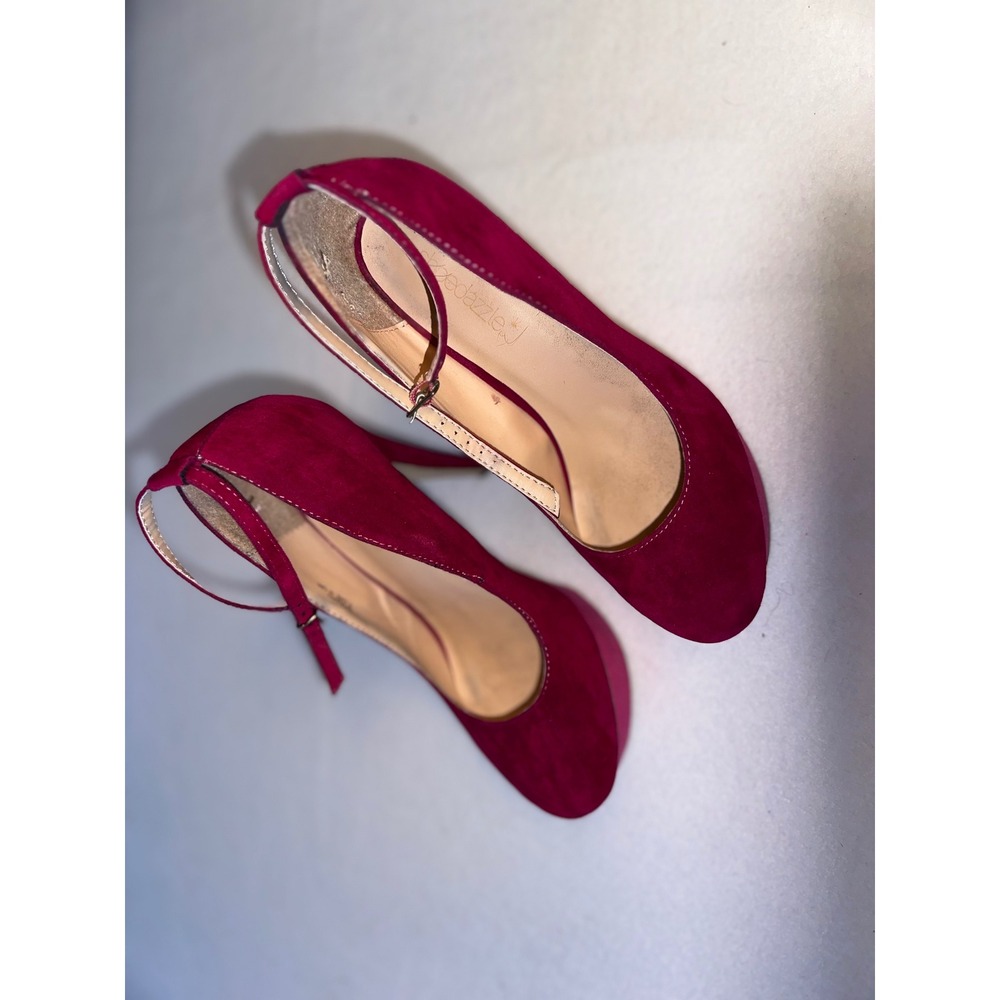 ShoeDazzle Shanti Magenta Faux Suede Platform Ankle Strap Pumps Heels Size 7
